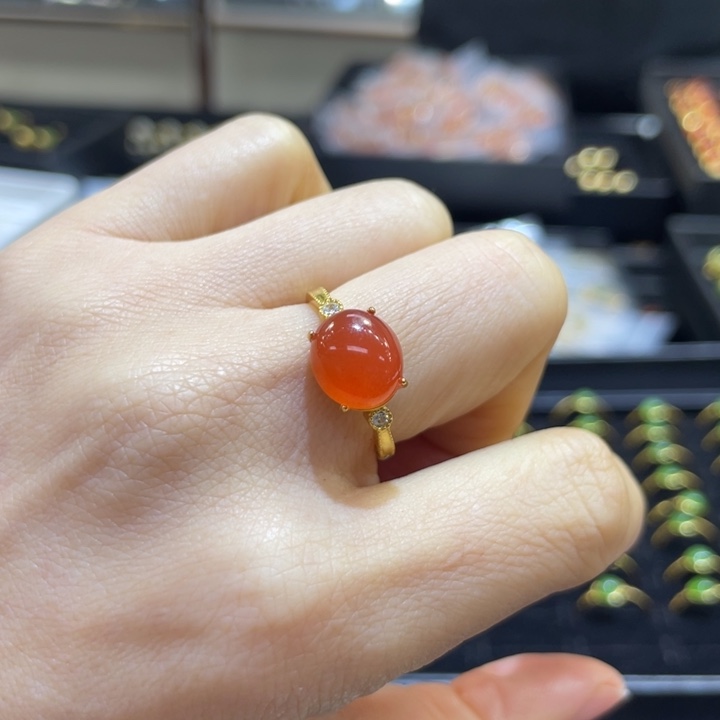 自***鱼南红玛瑙银S925镶嵌戒指
