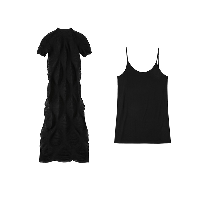 李大琪【虚影连衣裙  长款】轻奢透气夏季肌理感褶皱镂空宴会连衣裙