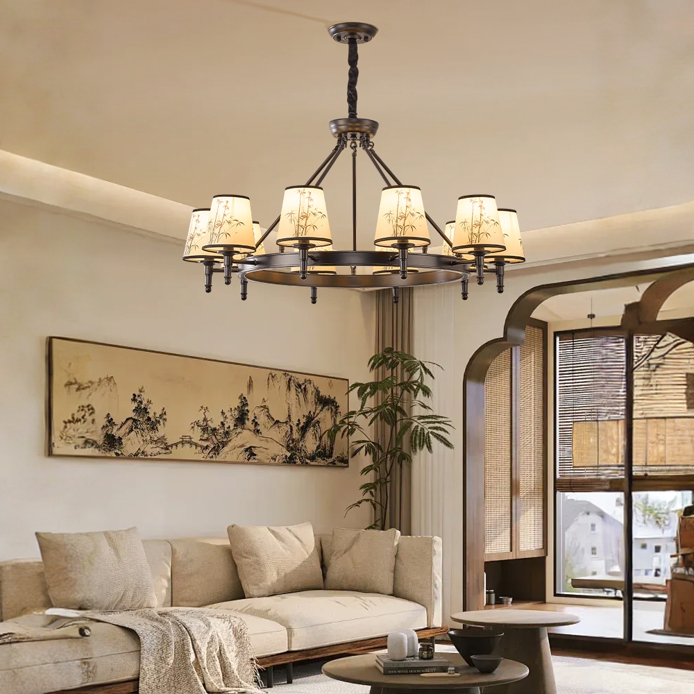 宋式美学吊灯客厅灯竹叶禅意新中式布罩简约艺术中国潮风大厅主灯