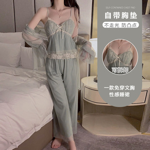 性感蕾丝甜美网纱挂脖睡衣套装系带演出浪漫轻奢唯美家居服配丝袜