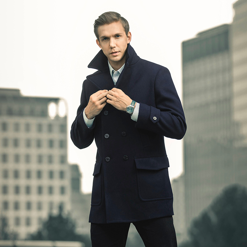 【龙牙】美式海军毛呢大衣男时尚秋冬季休闲通勤商务加厚百搭中长款
