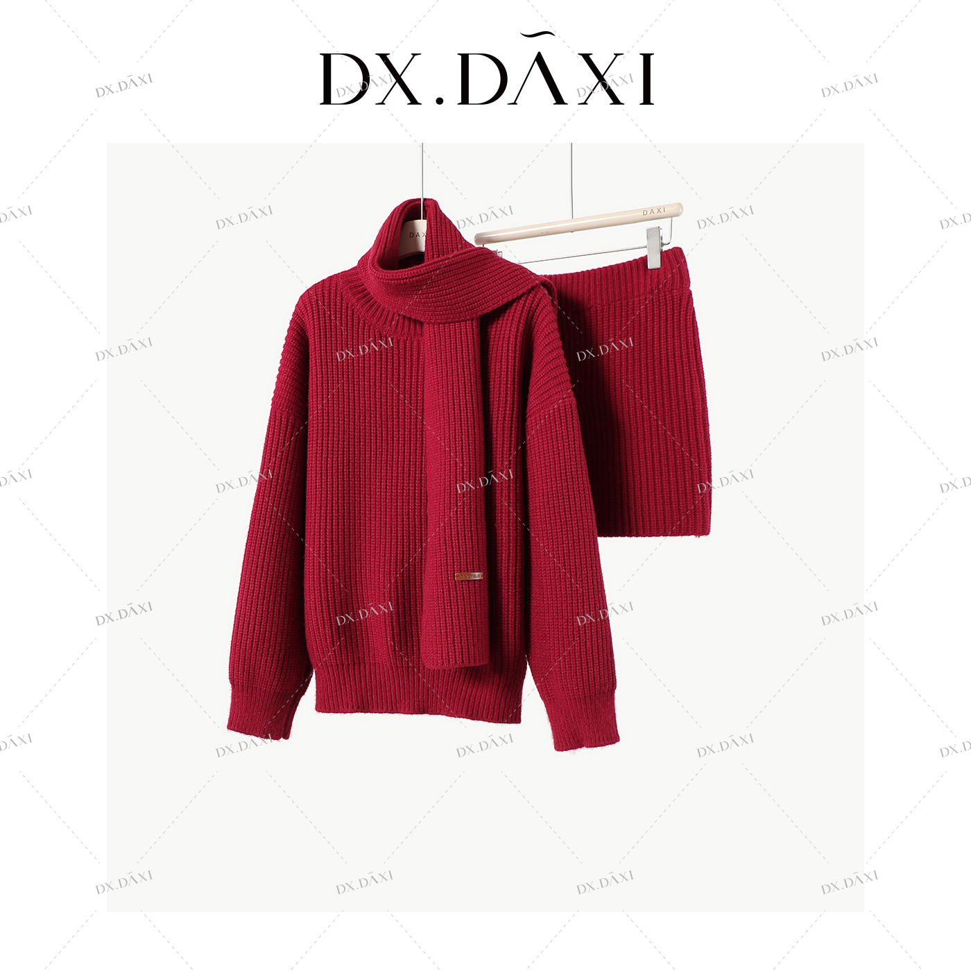 代大喜【好运降临】经典红色节日喜庆休闲套装女氛围感针织毛衣半裙