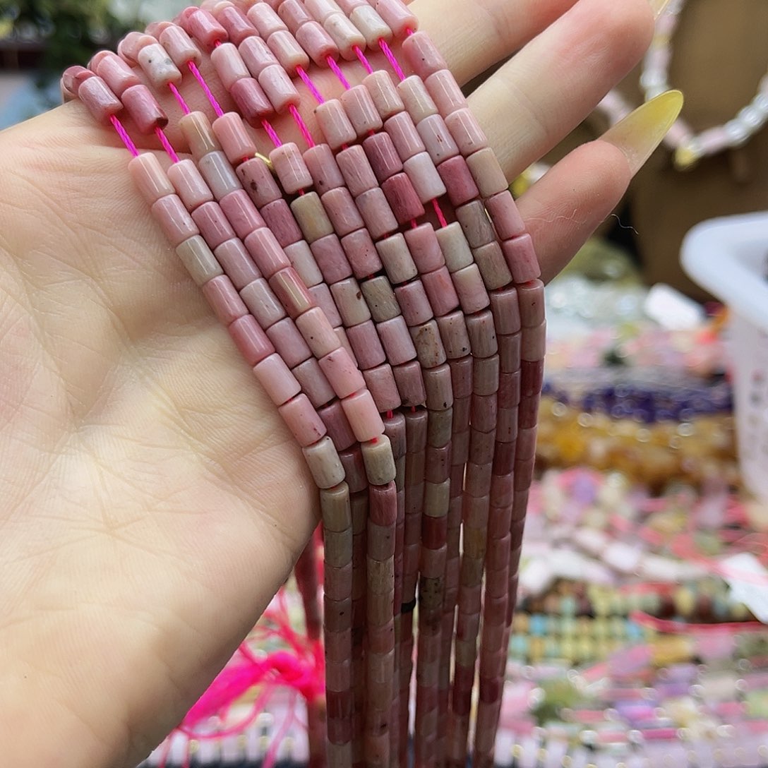 未镶嵌玛瑙/玉髓珠宝半成品/红木纹圆柱4*6mm 