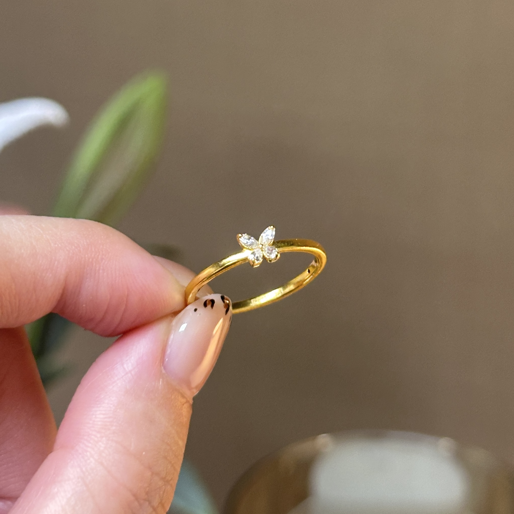 爱一IBELOVE 足金999 蝴蝶戒指  6D工艺 