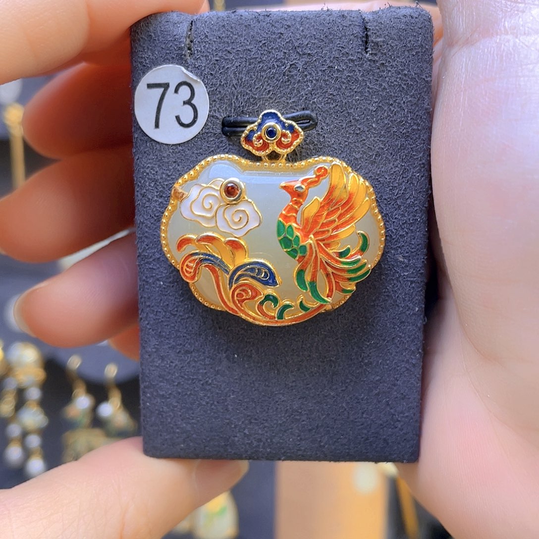 和田玉颈饰银S925镀金镶嵌