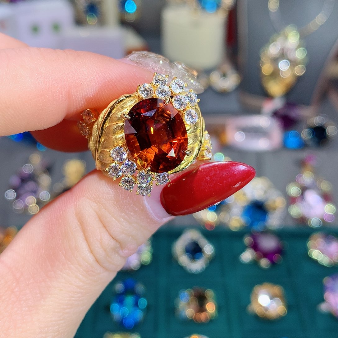 黄晶戒指9K金镶嵌戒指