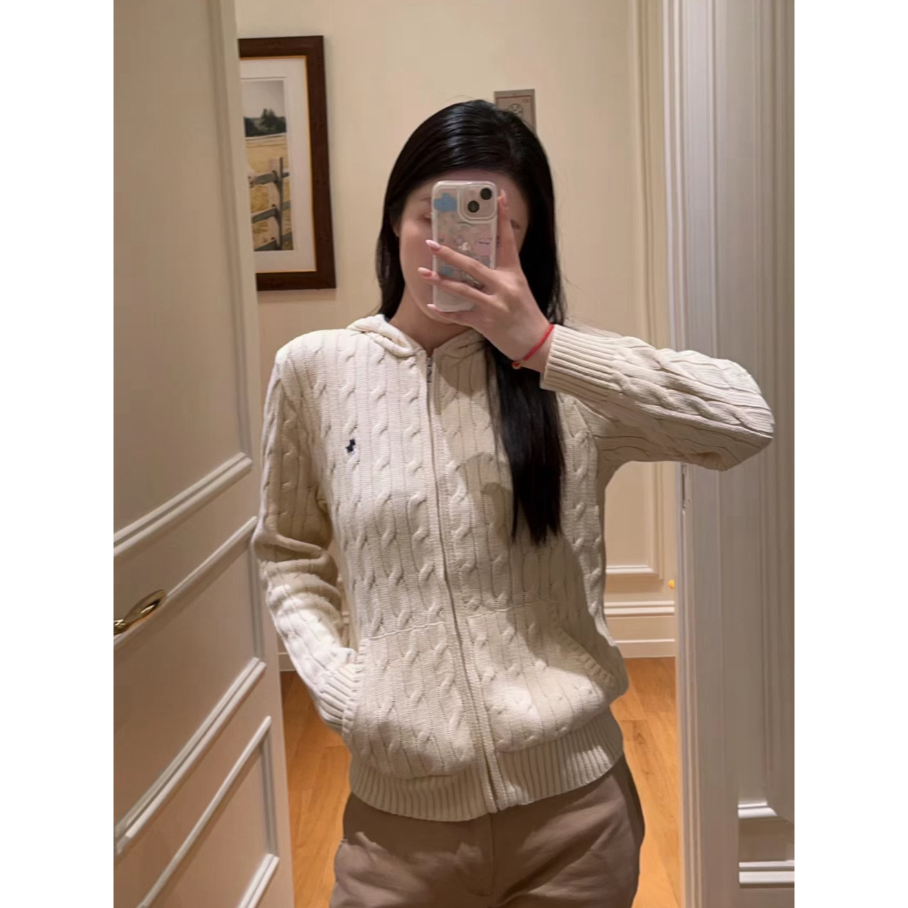 SANSIS  小马  拉链连帽长袖针织开衫毛衣