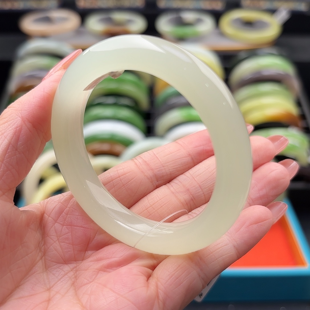 和田玉未镶嵌手镯高冰荔枝冻晴白50.6