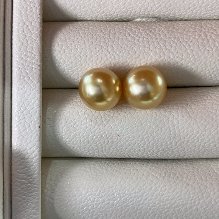 18K金镶嵌海水珍珠耳饰南洋金珠10-11mm