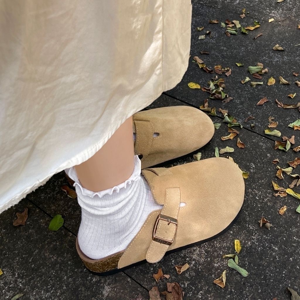 2025年新款厚底勃肯鞋半拖女秋复古一脚蹬包头拖鞋内增高博肯鞋子