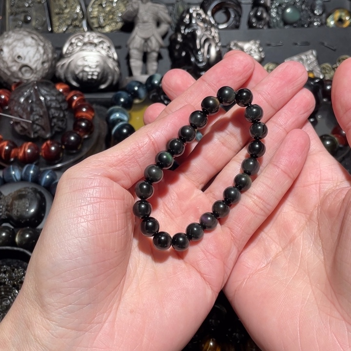 黑曜岩手串未镶嵌开***梨