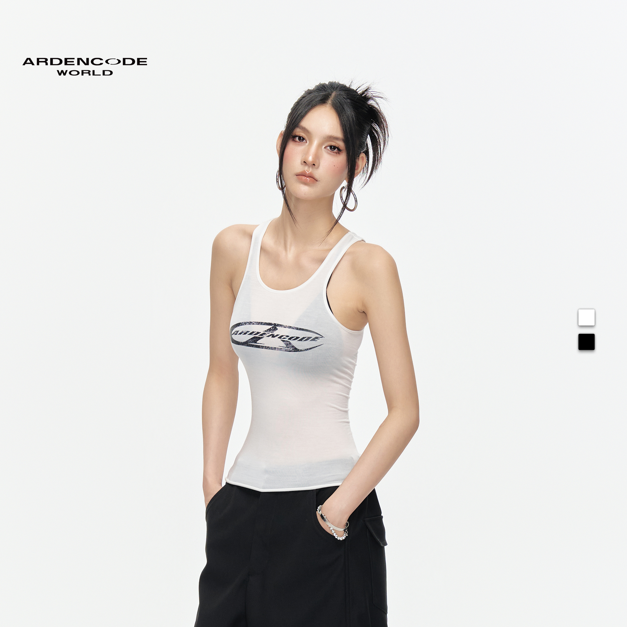 ARDENCODE女款 印花logo 性感轻薄修身弹力针织内搭打底 吊带背心