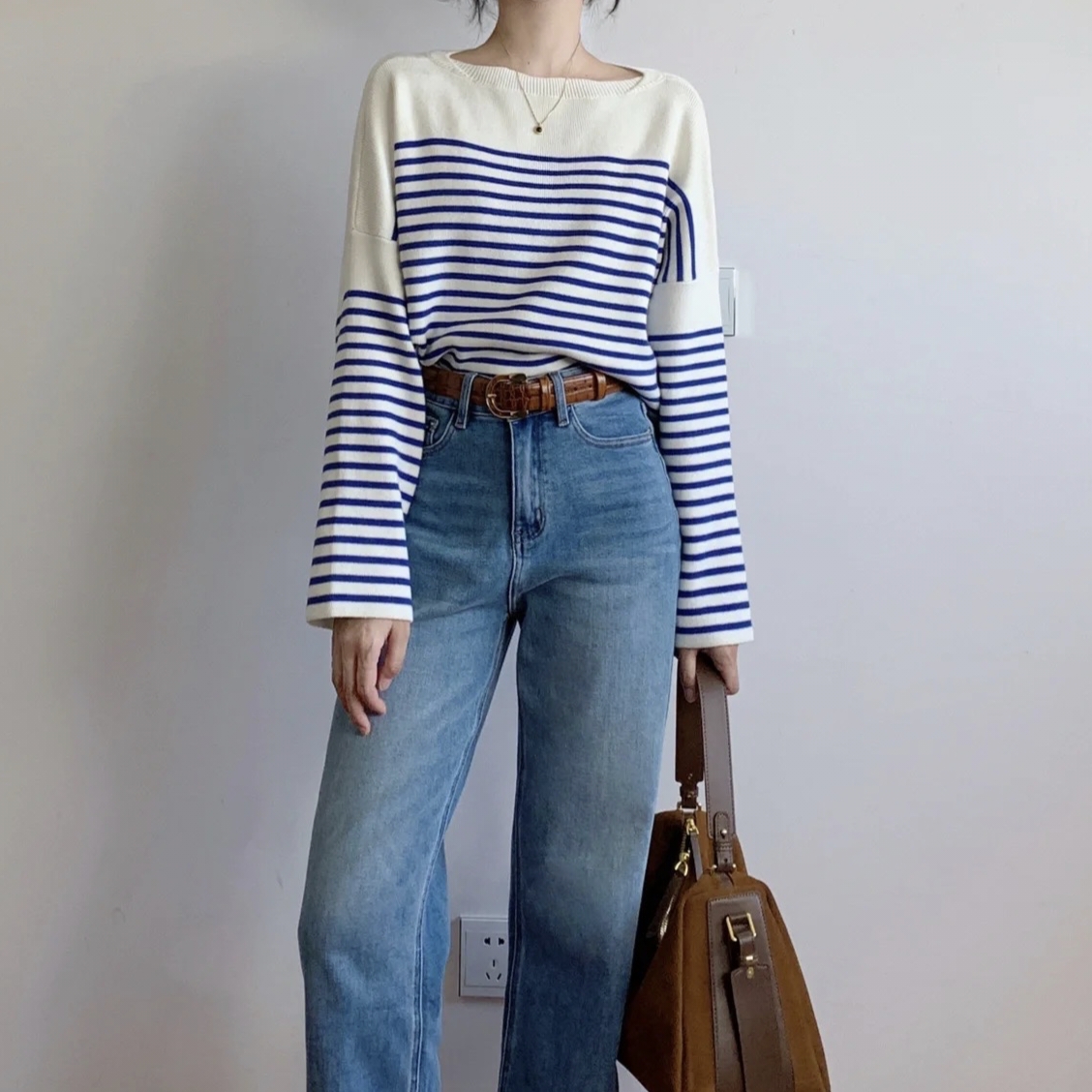 99新 Celine/思琳 蓝白条纹毛衣 XS 货号2A80L384N 12755645