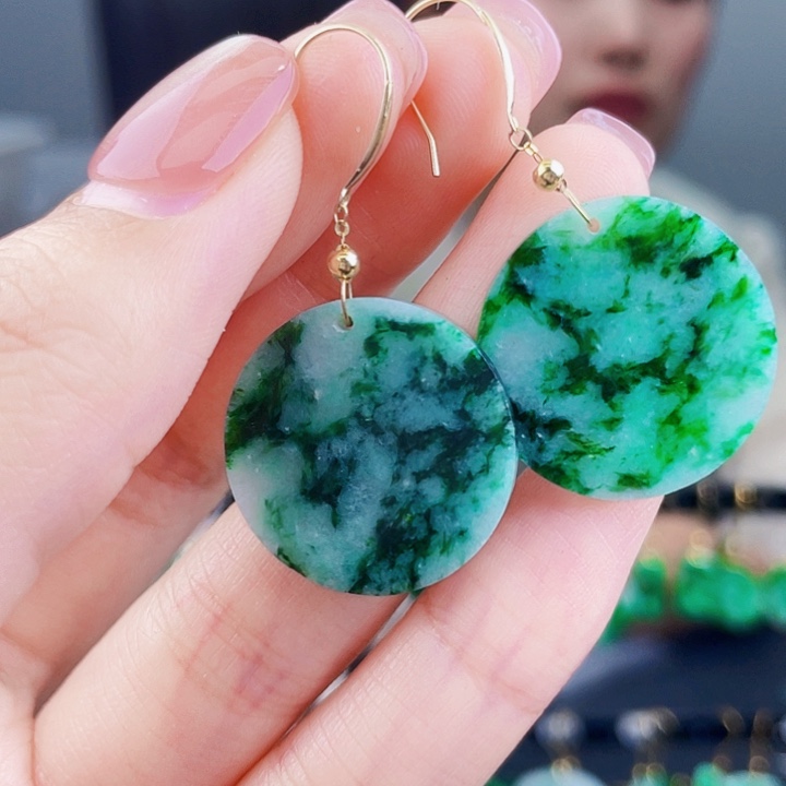 翡翠18K金镶嵌耳饰饰品