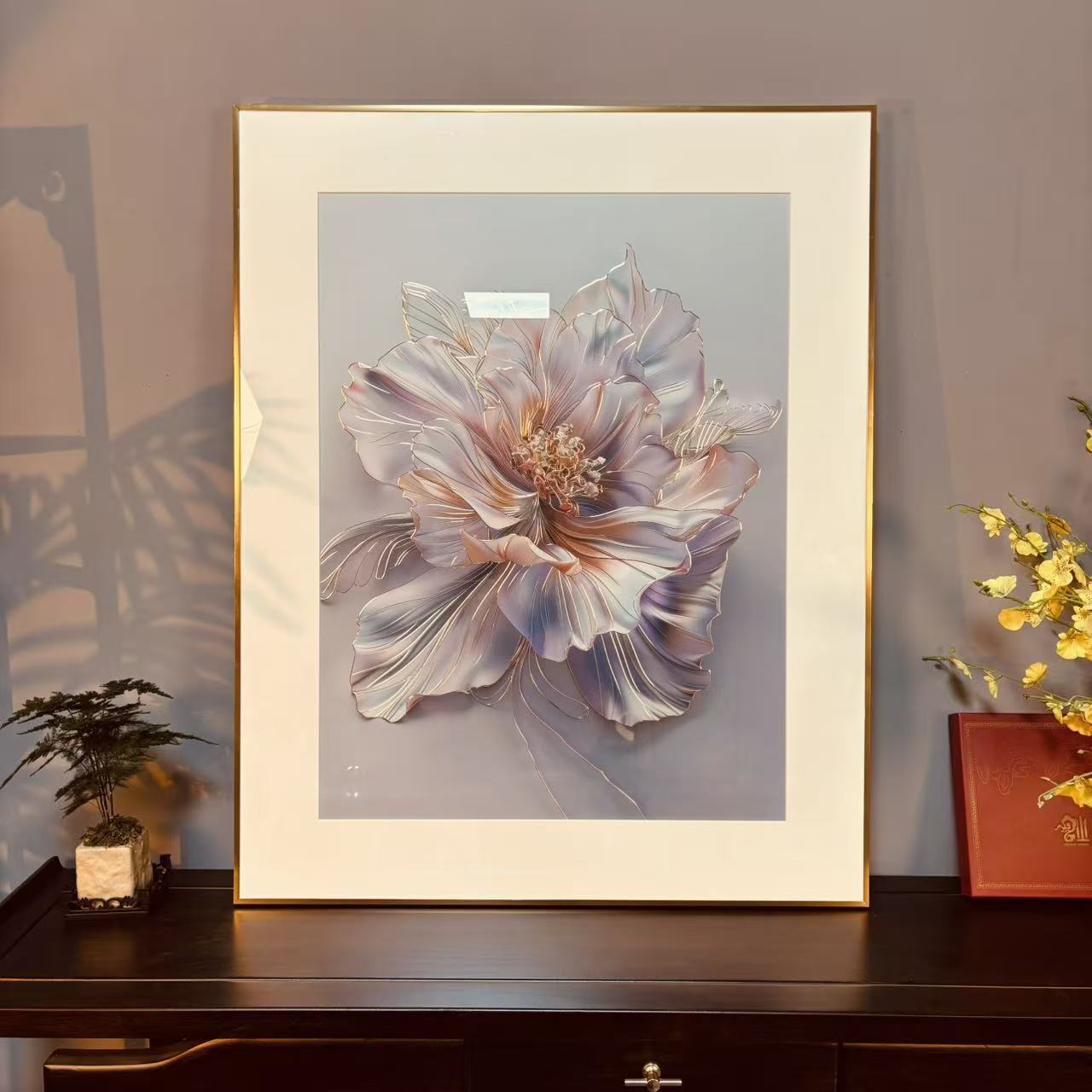  【梦幻莲花】铜雕入户挂画现代玄关装饰画走廊过道壁画