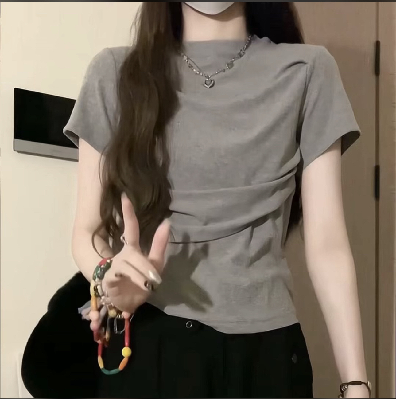 韩系时尚复古潮流春夏款宽松T恤上衣