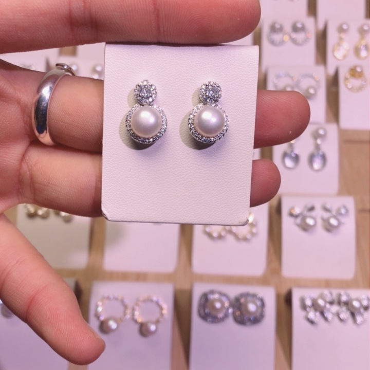 淡水珍珠耳饰银S925镶嵌