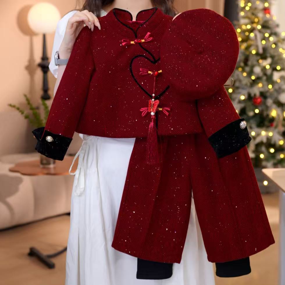 女童套装冬季国风2025新款女宝宝新中式拜年服两件套新年冬装
