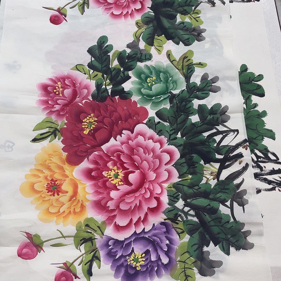 国画国画作品书法作品原稿四尺横幅白底五彩
