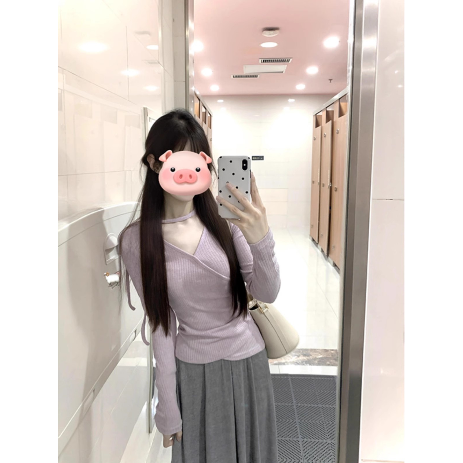 （W0034）设计感小众紫色修身针织衫长袖上衣女春秋季