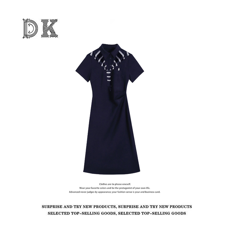 DK 2025夏季女装设计感小刺绣POLO领收腰显瘦披肩连衣裙 65163