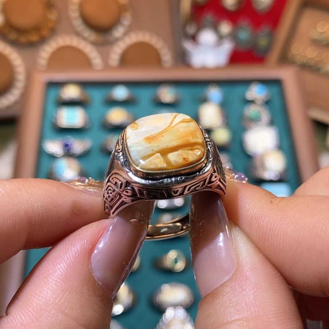 琥珀戒指银S925镶嵌请****女戒指