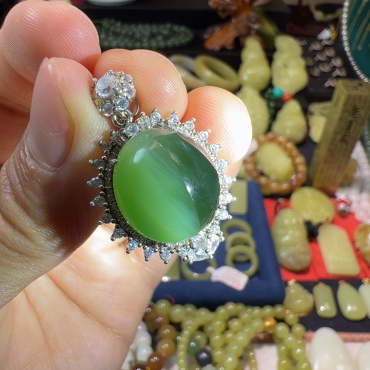 和田玉（碧玉）颈饰银S925镶嵌