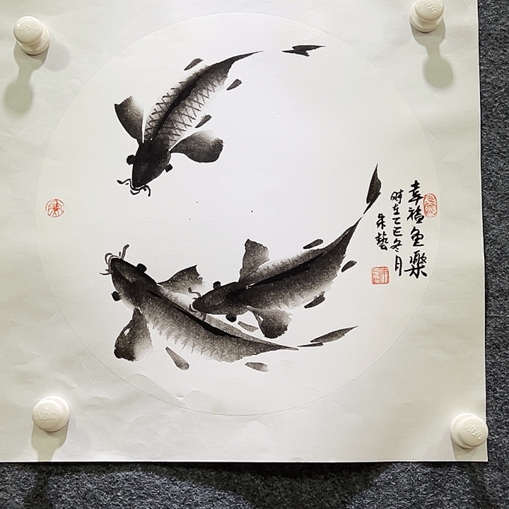 国画知鱼之乐纯手绘