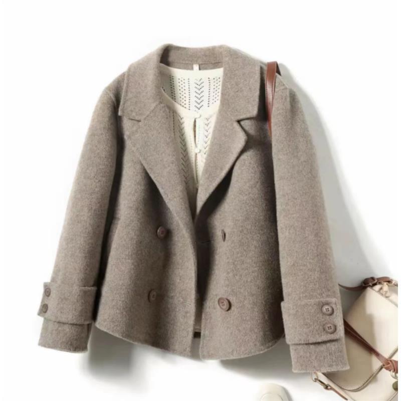 100%纯羊毛双面羊毛秋冬辛苦那气质短款双面羊毛大衣外套2302-2