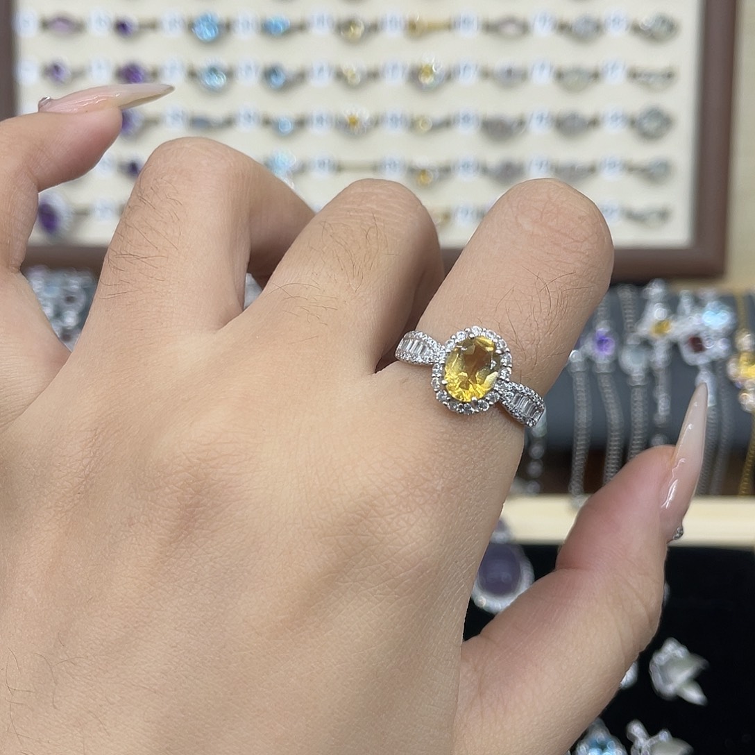 ****y戒指黄晶银S925镶嵌