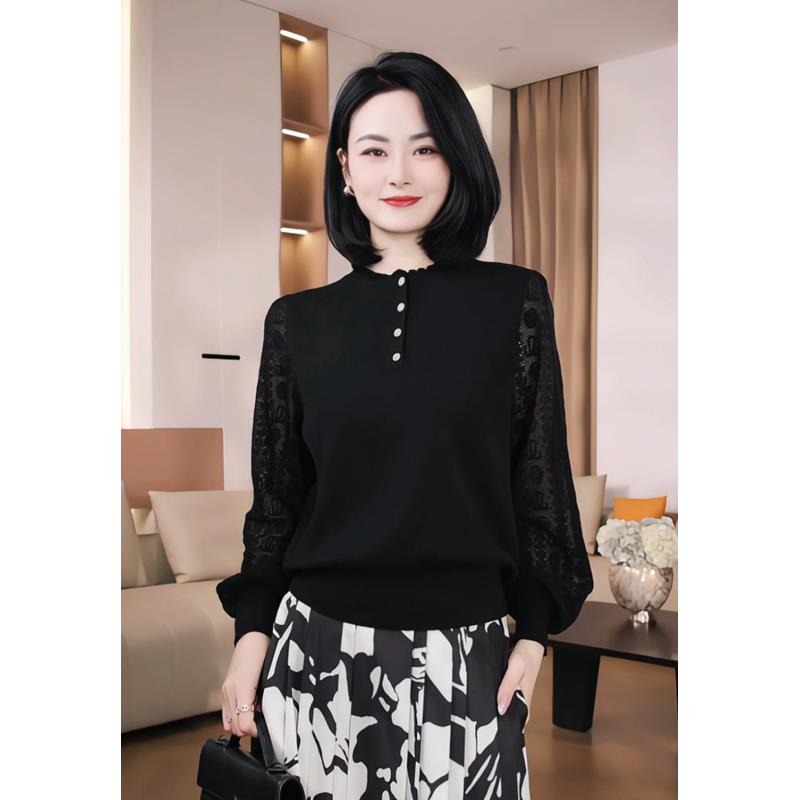 Nuovo Borgo 2025春季新款蕾丝提花木耳边立领长袖针织羊毛衫2554