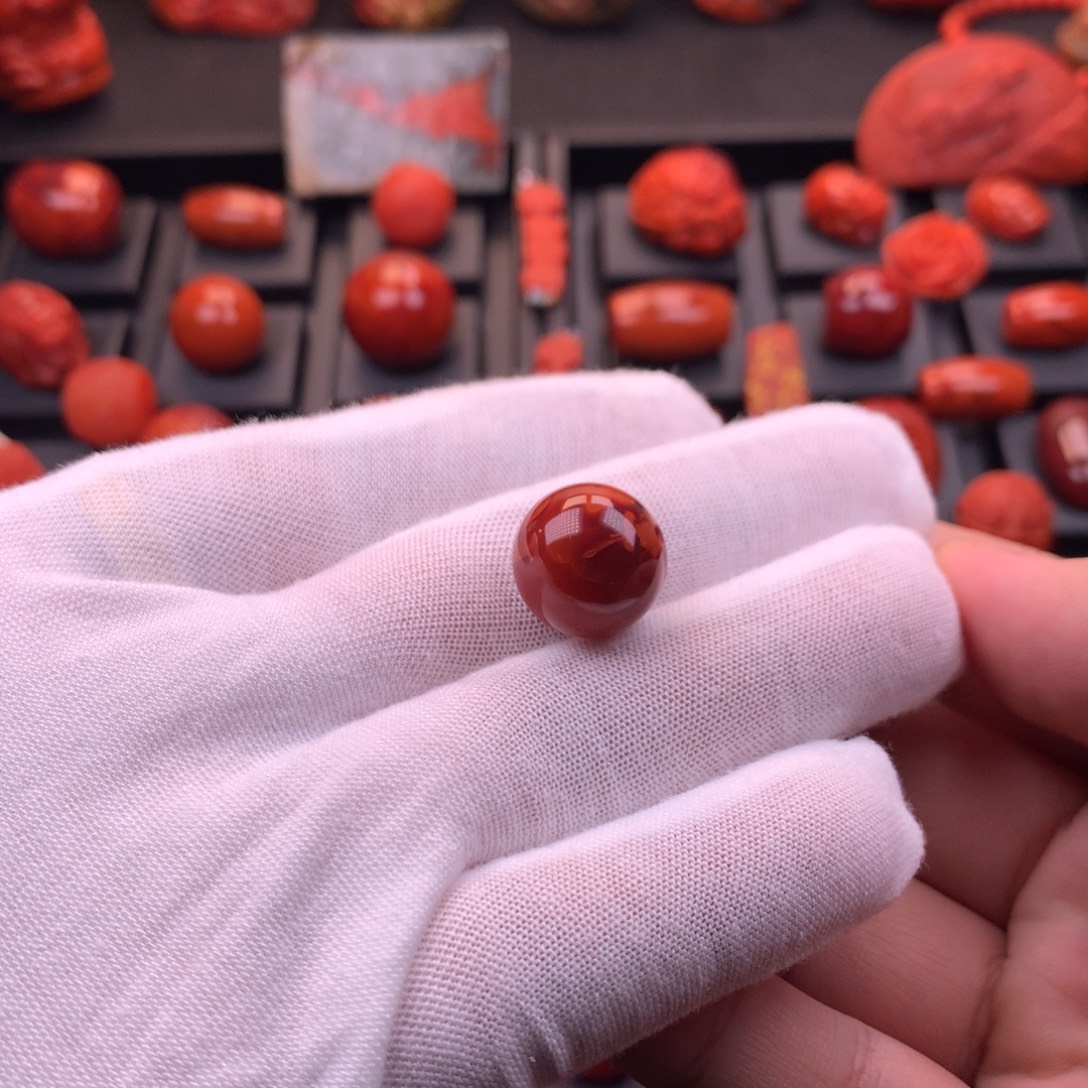 南红玛瑙未镶嵌川料原矿妖花火焰圆珠单珠15mm