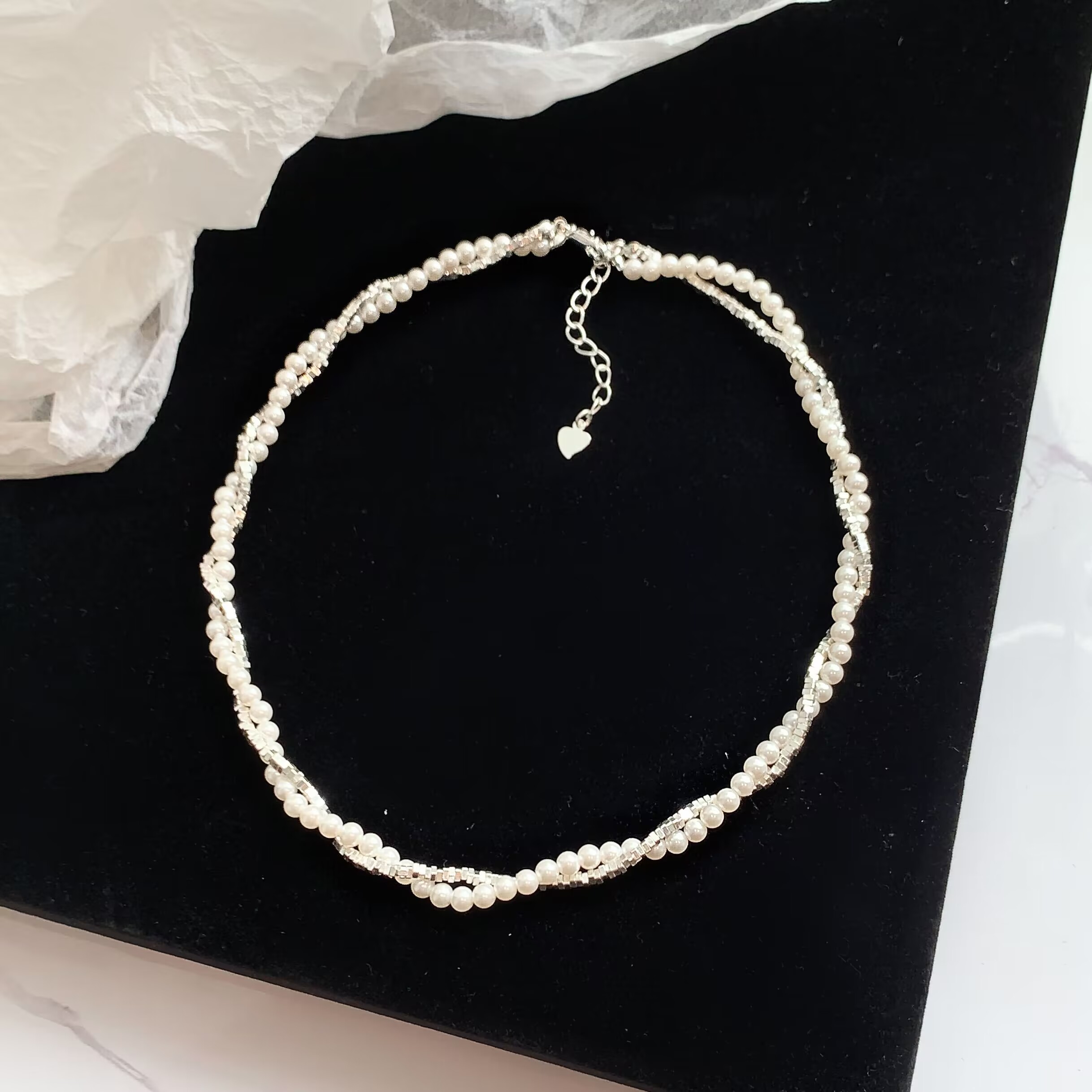 铜合金项链 复古轻奢小众双层颈链缠绕碎银子锁骨链A1-008