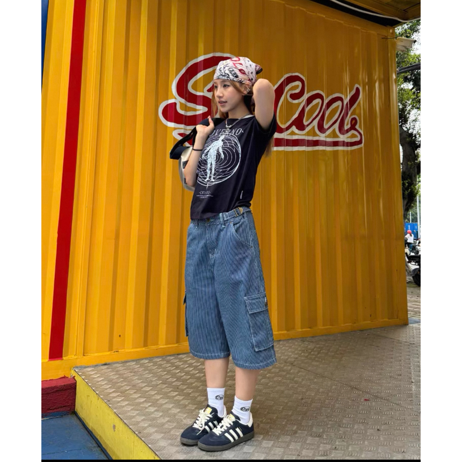 E13# 某饱爆款！竖条纹宽松直筒牛仔裤休闲百搭7分裤