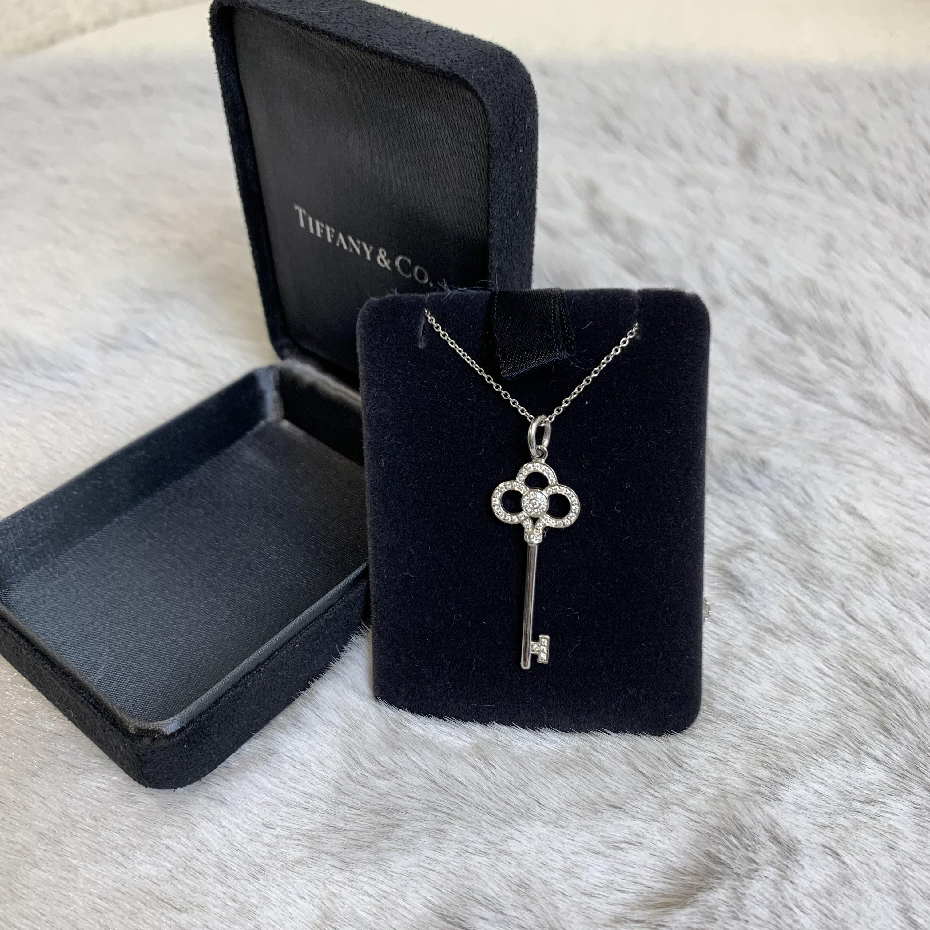 99新 Tiffany & Co./蒂芙尼 壹臻/白银镶钻钥匙项链/12438837 