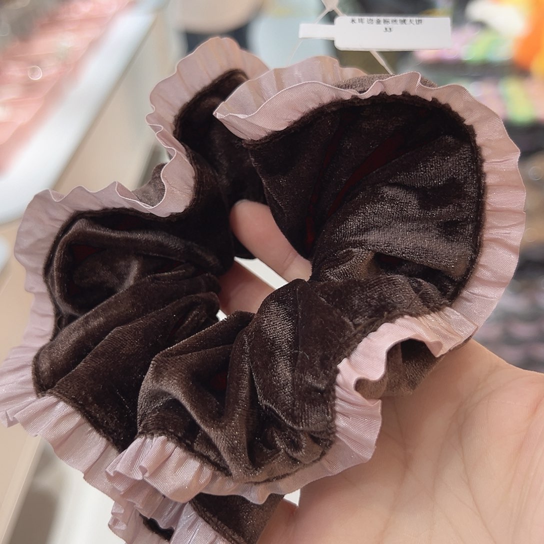 非金属咖色丝绒粉边发圈
