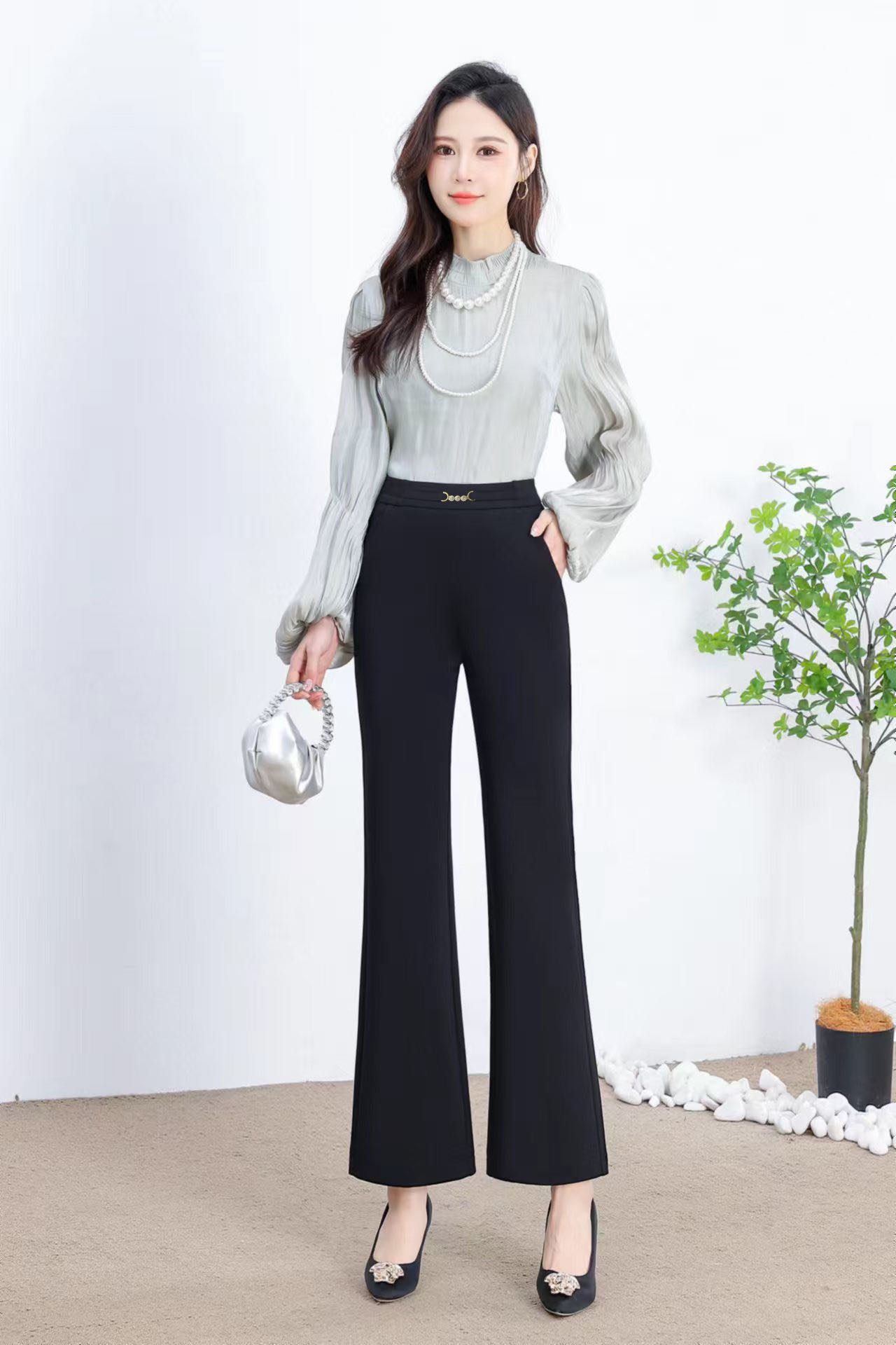 休闲裤高个子加长裤子女裤垂感高腰夏季长裤微喇裤