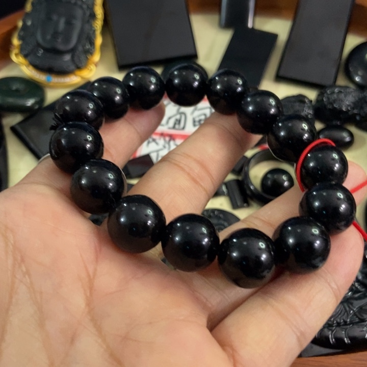 翡翠手链未镶嵌墨翠黑瑕疵14