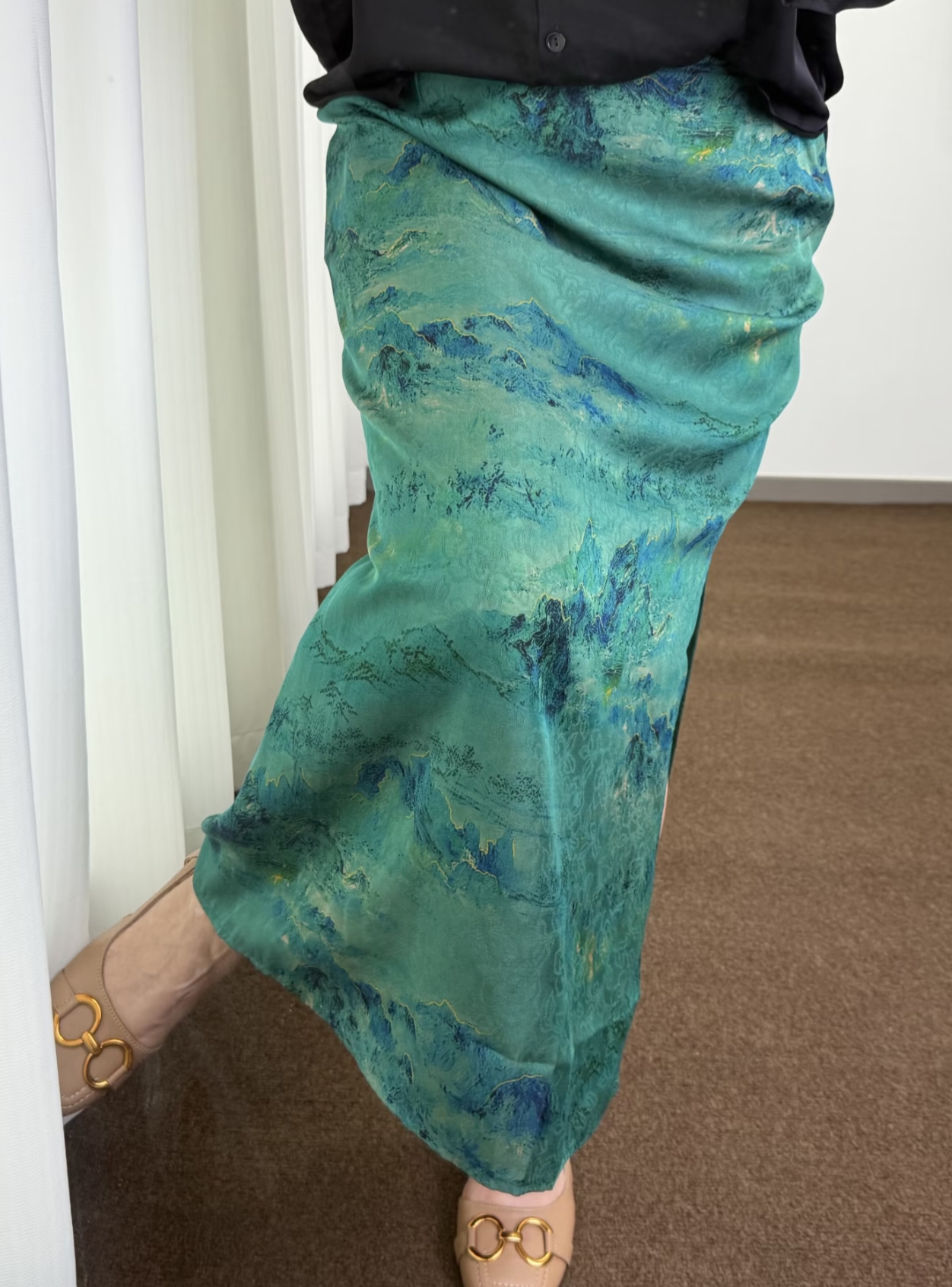 101-499编号【香云纱半身裙】桑蚕丝半身裙真丝新中式松紧腰侧开叉