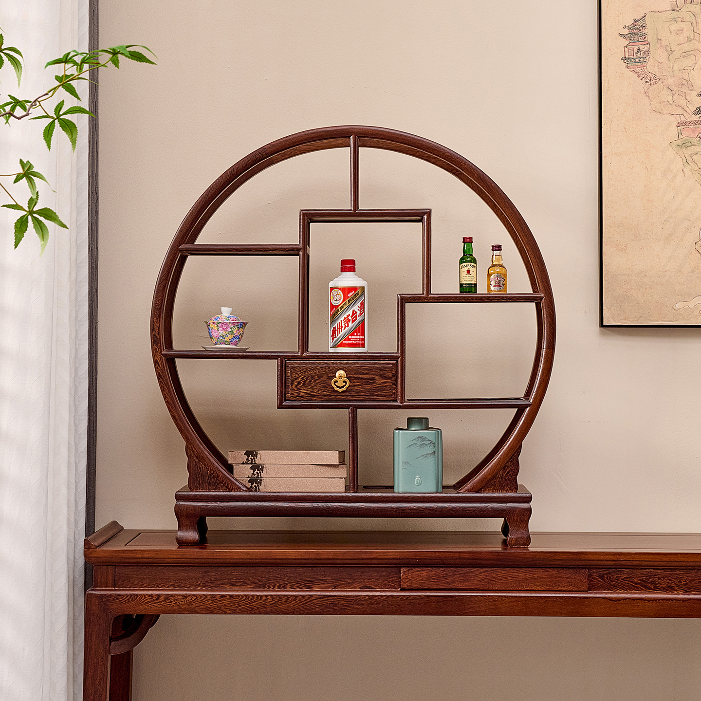 红木家具鸡翅木小博古架紫砂壶架胡桃色置物架中式实木桌面展示架