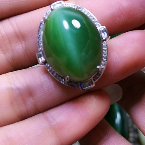 和田玉戒指银S925镶嵌