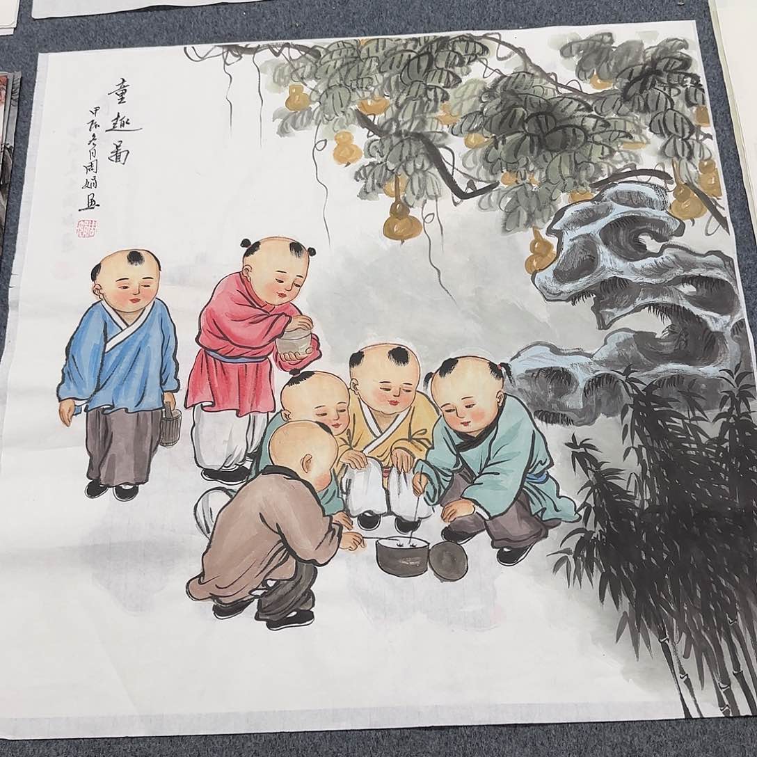 国画尺寸70X70手绘作品 