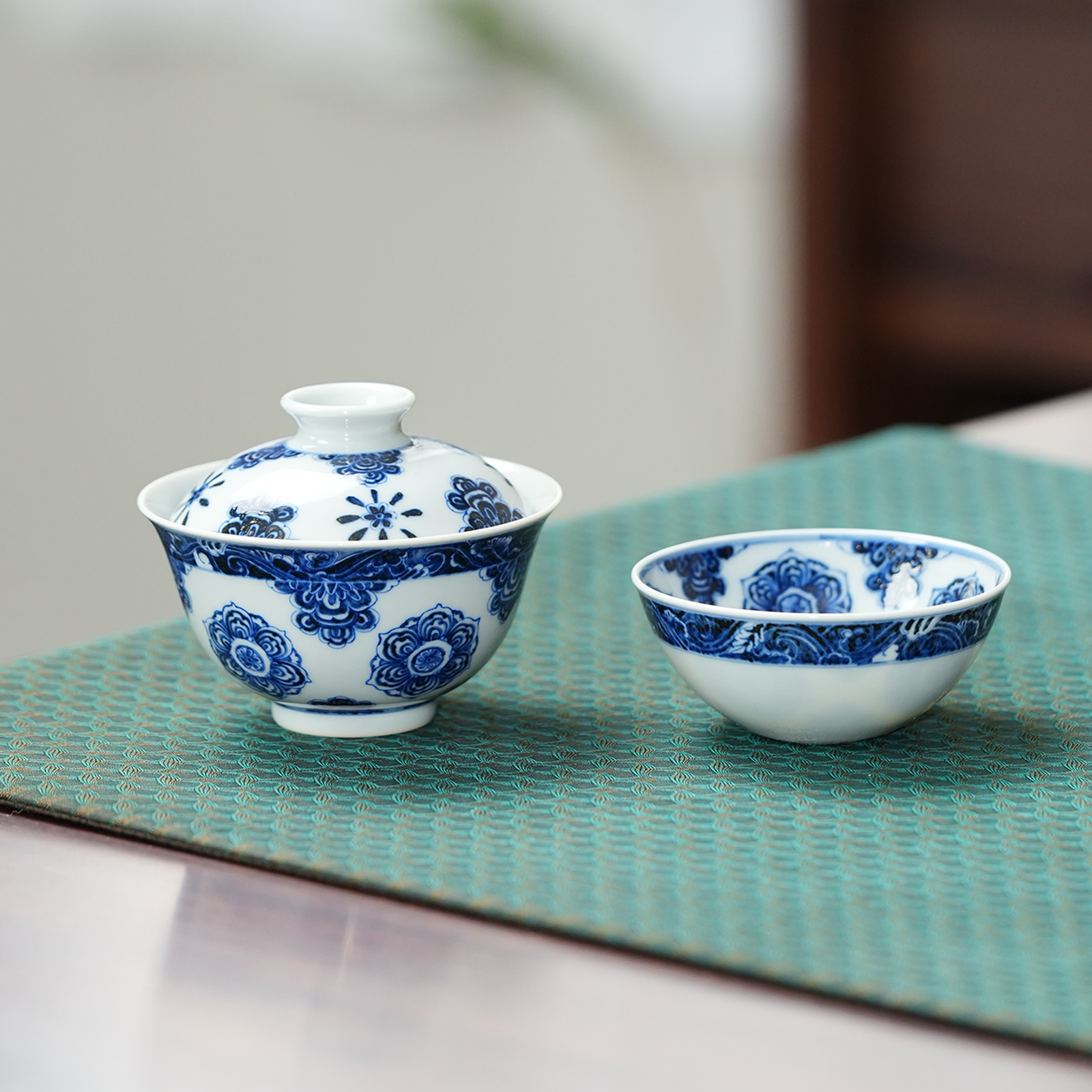 晚来美学青樵轩慕明宝相花盖碗主人杯景德镇纯手工手绘陶瓷茶具