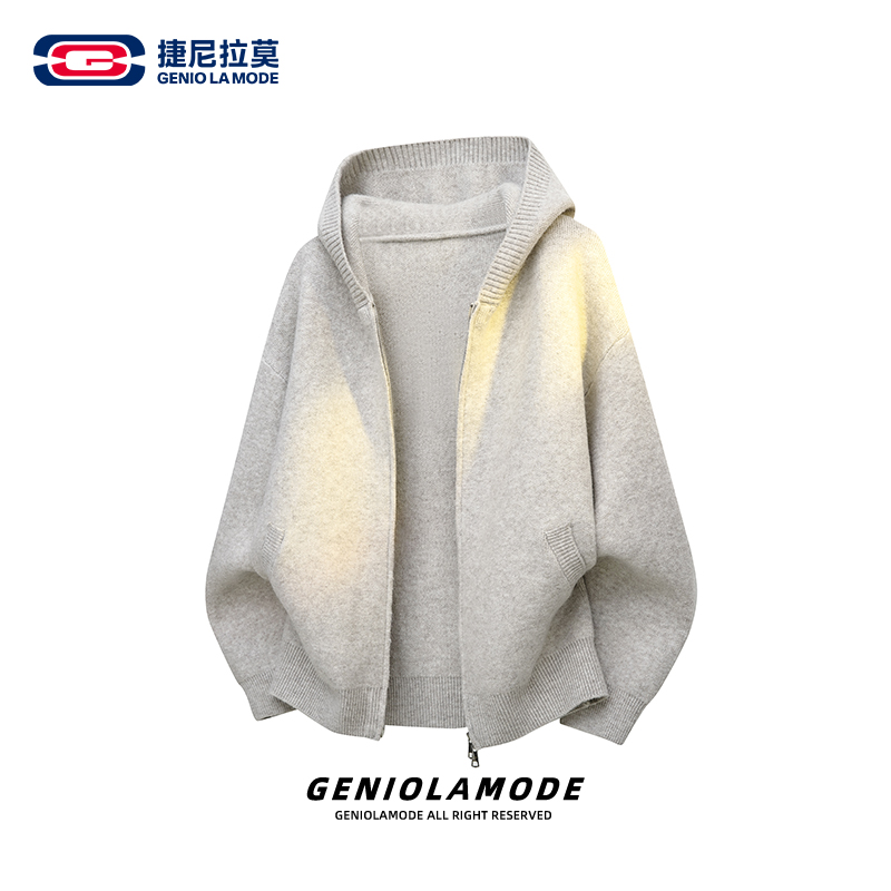 【敖瑞鹏代言】GENIOLAMODE软糯羊毛双拉链连帽毛衣男女秋冬针织衫