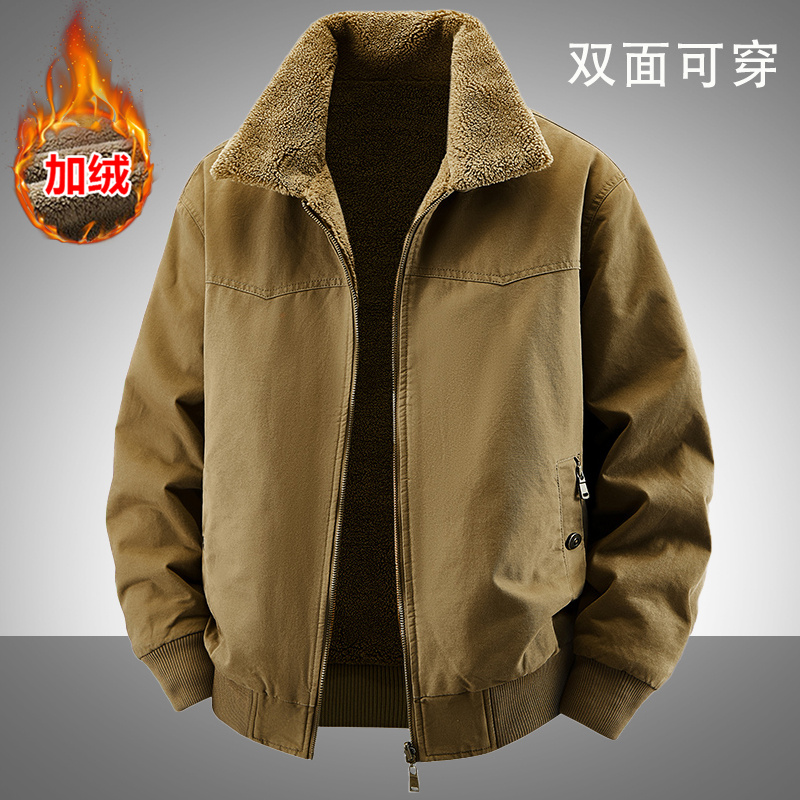 双面穿棉服外套飞行服夹克加绒厚款保暖大码秋冬新款男士宽松休闲