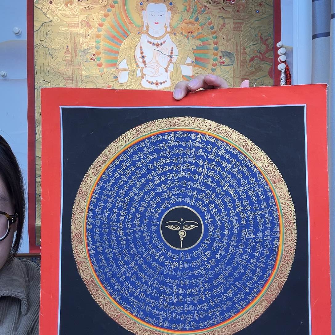 装裱画纯手绘唐卡30厘米左右六字真言