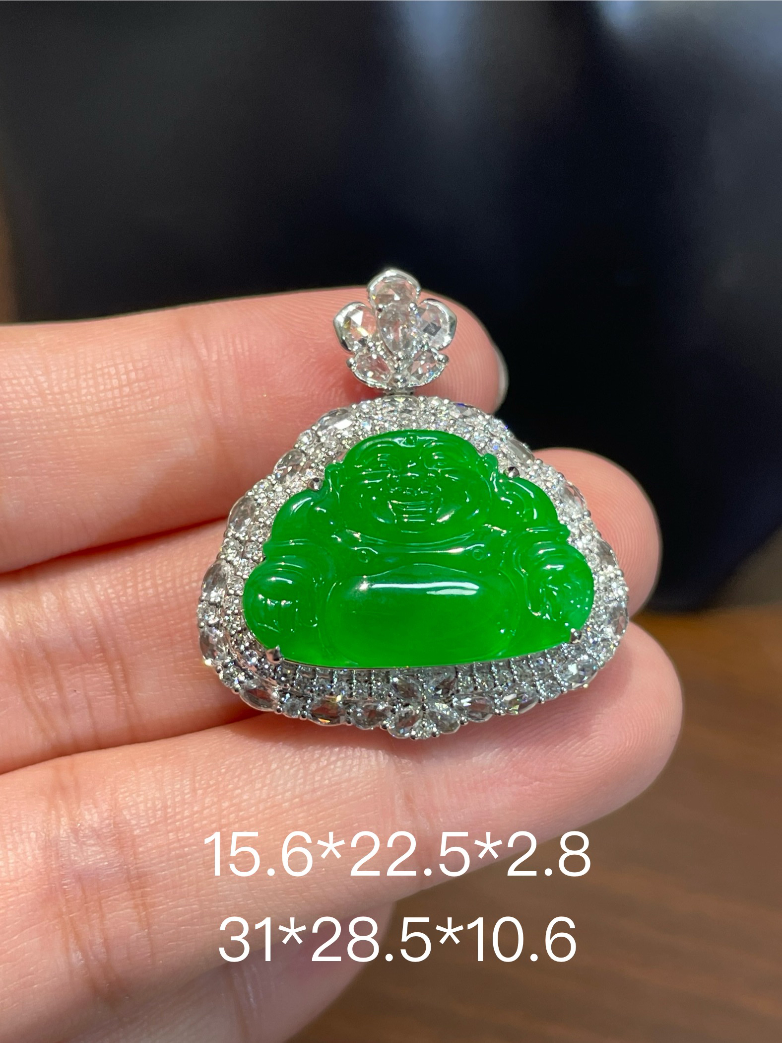 天然缅料正阳绿满色佛公精致百搭镶嵌款18k金高级