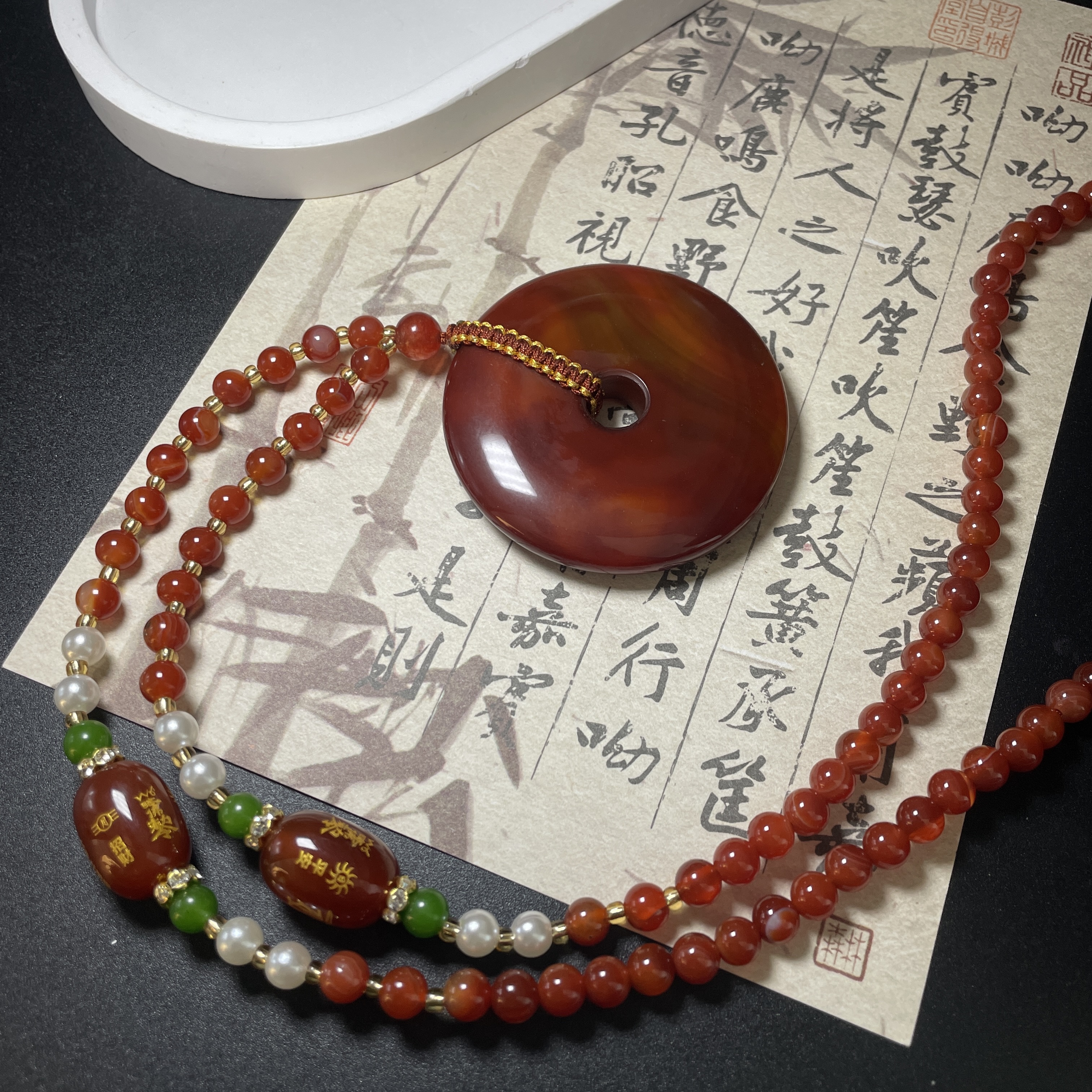 天然玉石 红玛瑙平安扣百搭气质珠链 拍一发一（多样性发货）M169