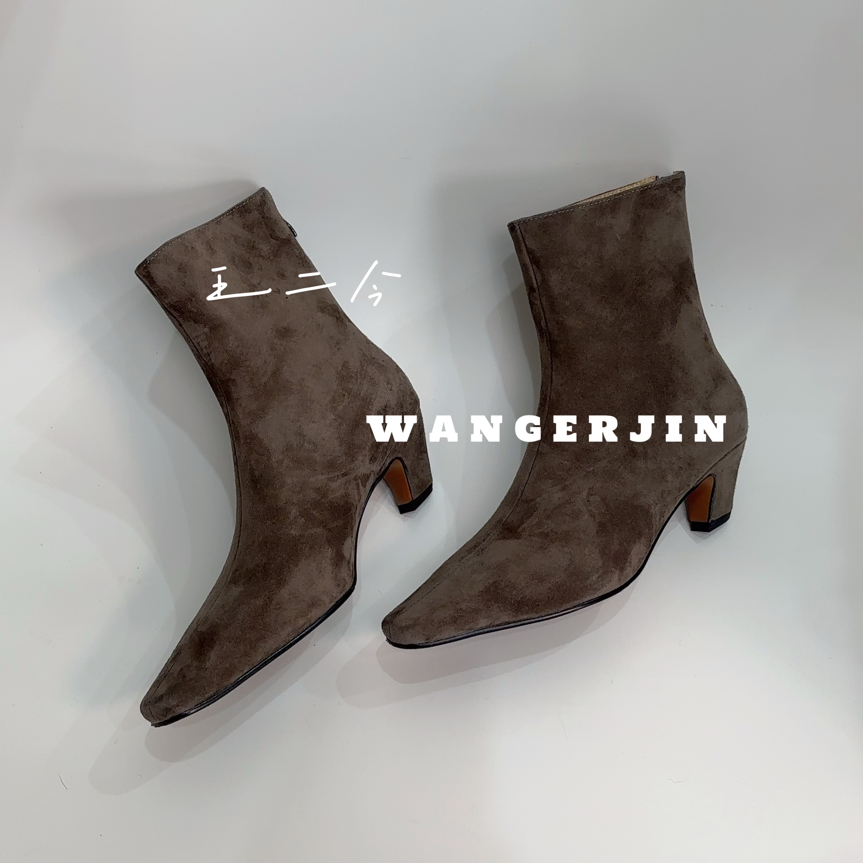 【王二今】羊皮/5CM/尖方头细跟瘦瘦靴切尔西靴时装显瘦气质短靴女