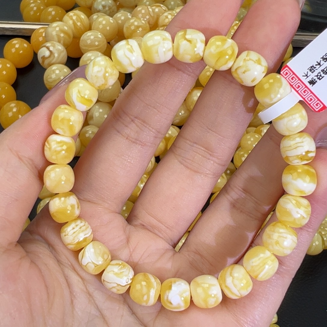 琥珀未镶嵌手链瓷白